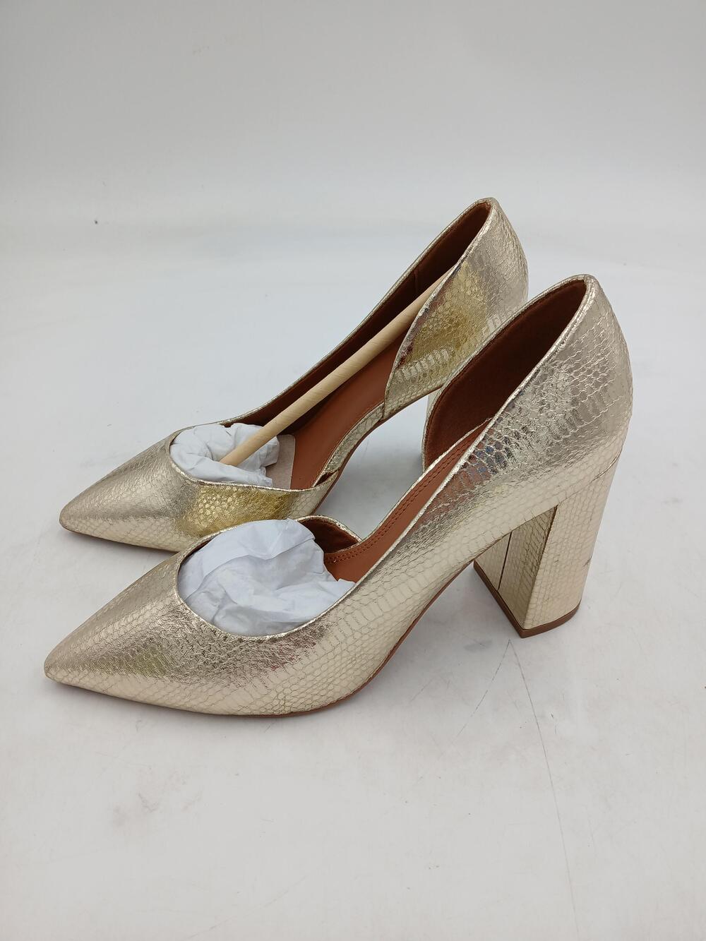 ASOS Design Shoes Womens Gold D'Orsay Pointed Toe Block Heel Pumps Size 5M